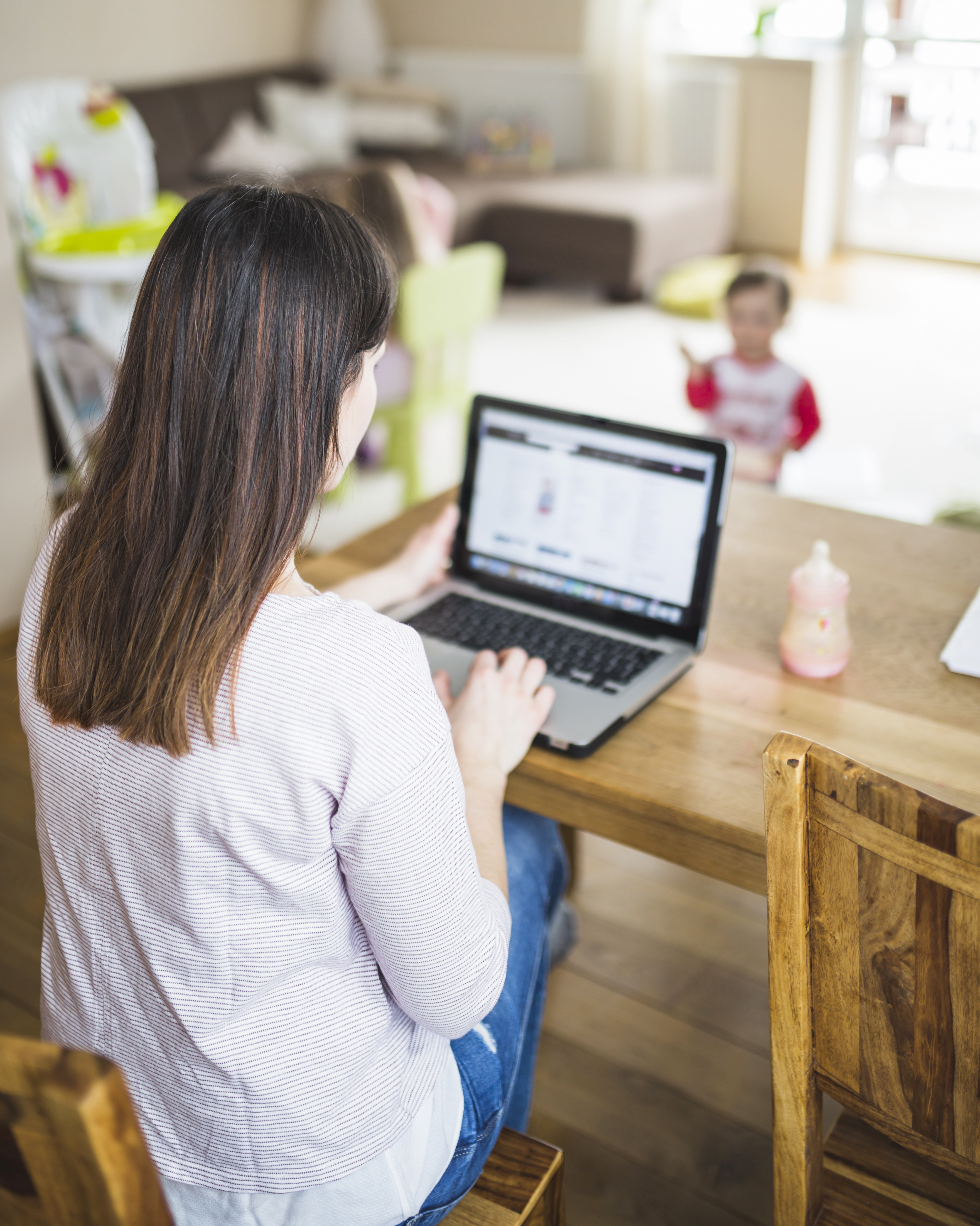 Woman managing daycare invoices